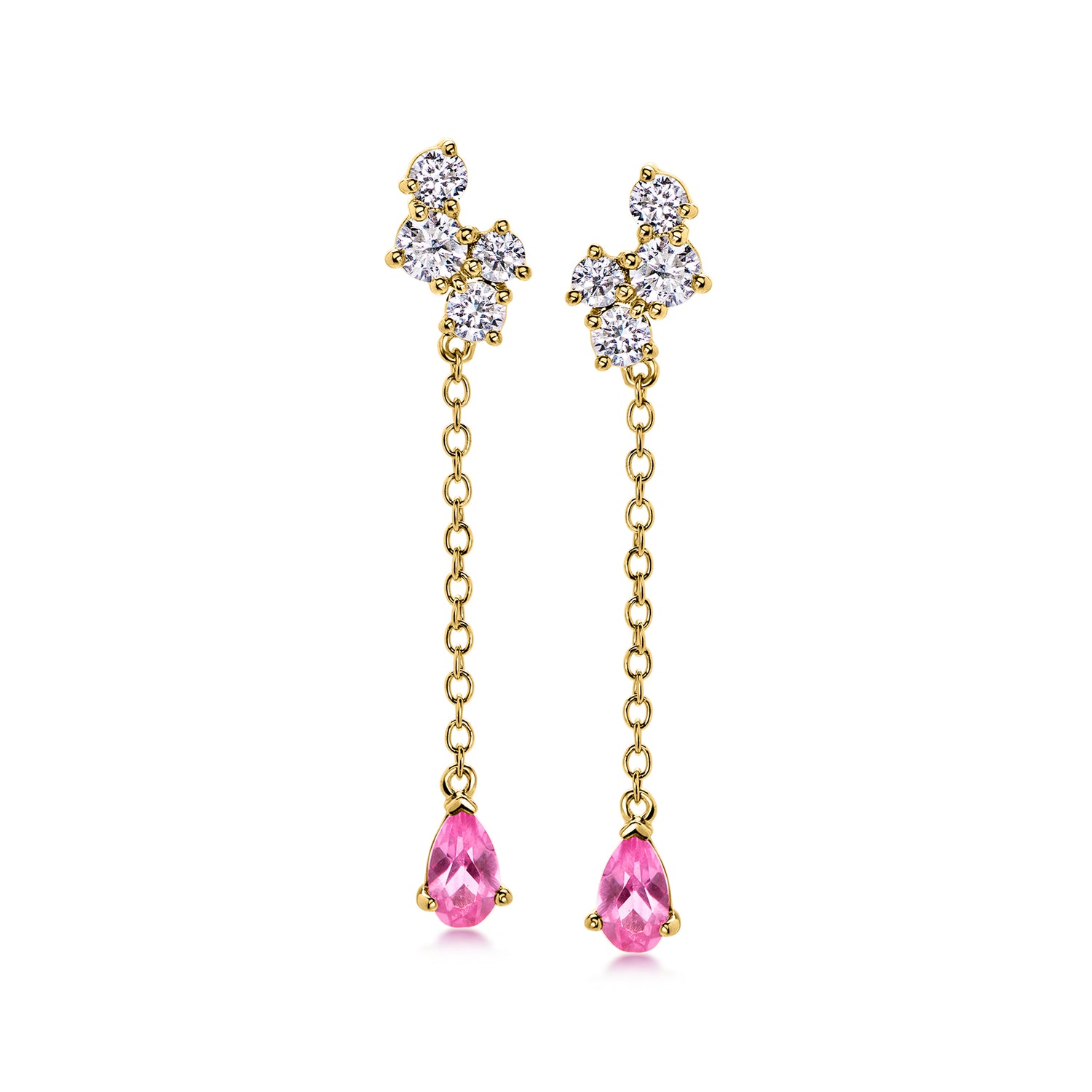 .50 ct. t.w. Lab Grown Pink Sapphire and .50 ct. t.w. Lab Grown Diamond Linear Drop Earrings in 18kt Gold Over Sterling
