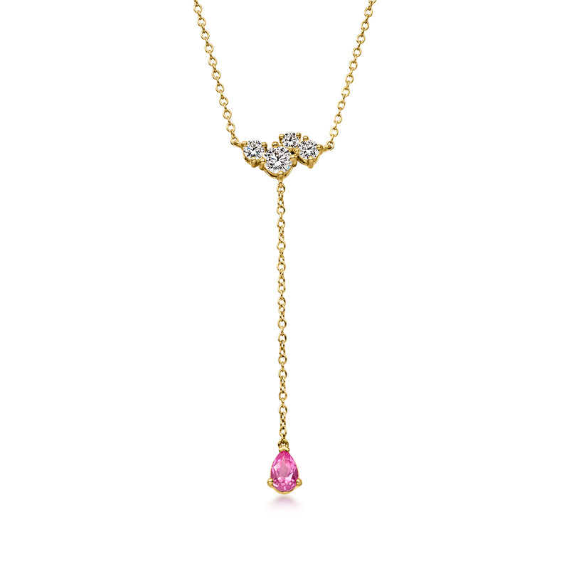 .50 Carat Lab-Grown Pink Sapphire and .50 ct. t.w. Lab-Grown Diamond Y-Necklace in 18kt Gold Over Sterling. 16"