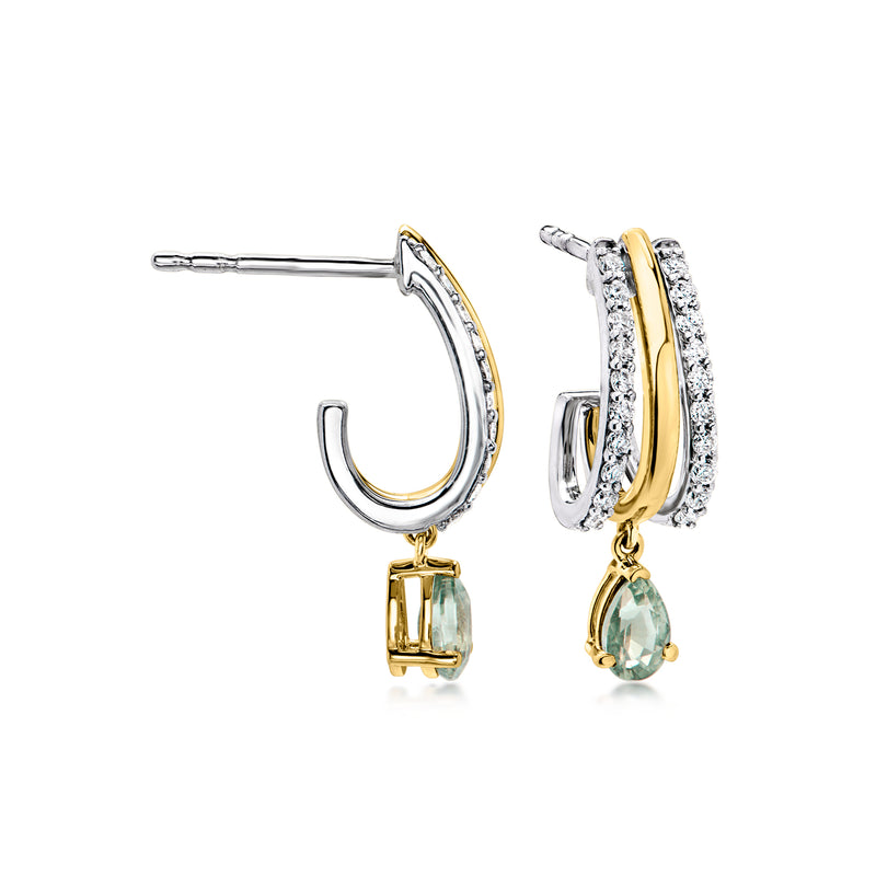 .60 ct. t.w. Green Sapphire J-Hoop Earrings with .33 ct. t.w. Lab-Grown Diamonds in Sterling Silver and 10kt Yellow Gold. 3/4"