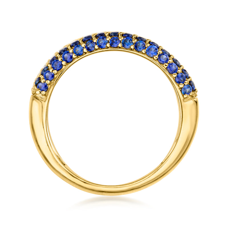 .90 ct. t.w. Lab-Grown Sapphire and .55 ct. t.w. Lab-Grown Diamond Multi-Row Curved Ring in Sterling Silver and 18kt Gold Over Sterling