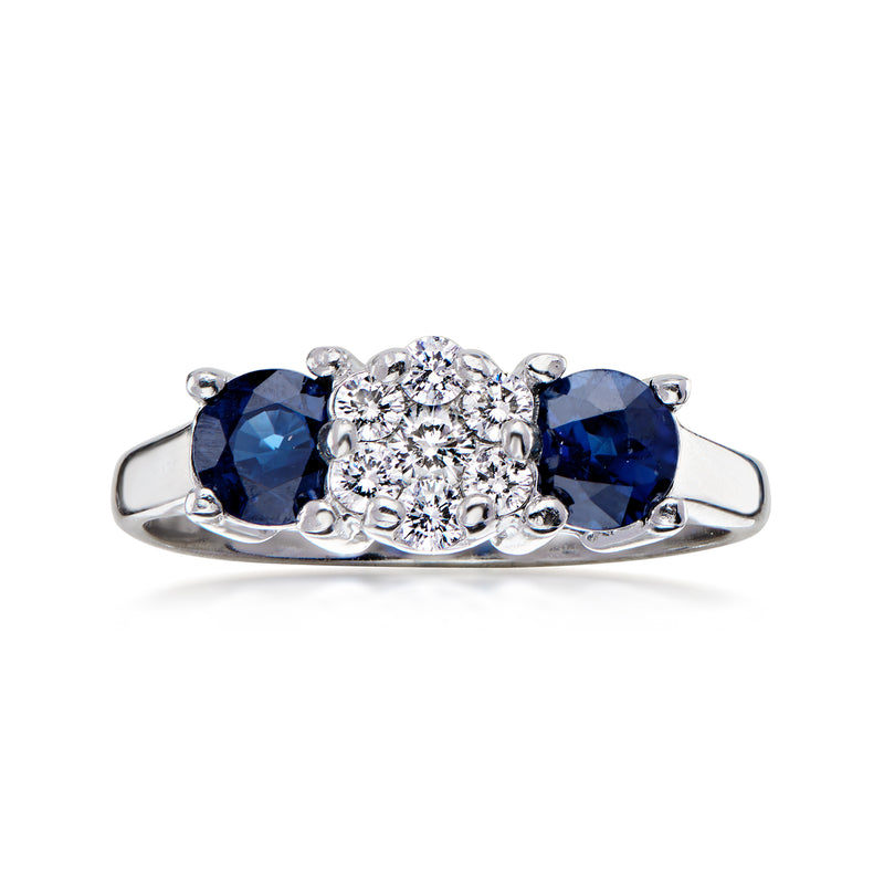 C. 1990 Vintage .80 ct. t.w. Sapphire and .25 ct. t.w. Diamond Ring in 14kt White Gold. Size 6.5