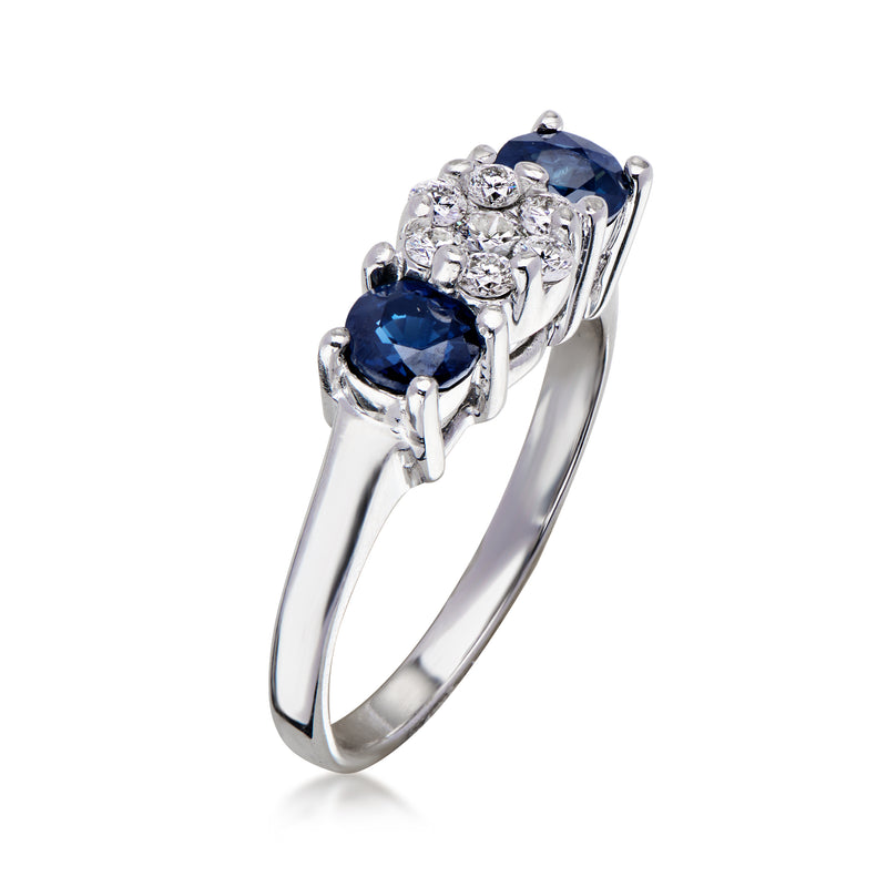 C. 1990 Vintage .80 ct. t.w. Sapphire and .25 ct. t.w. Diamond Ring in 14kt White Gold. Size 6.5