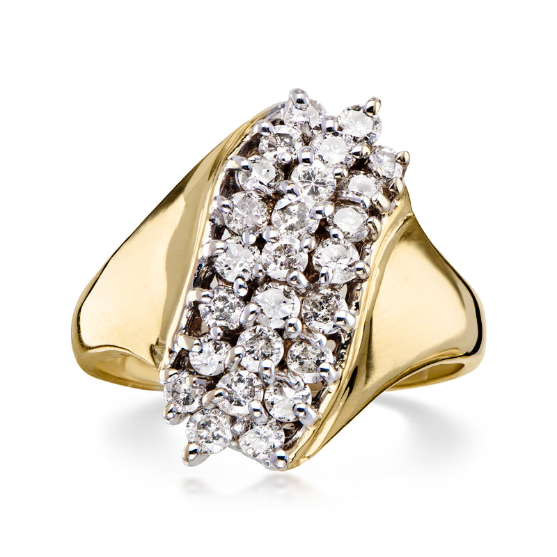C. 1990 Vintage 1.15 ct. t.w. Diamond Waterfall Ring in 14kt Yellow Gold. Size 7.25