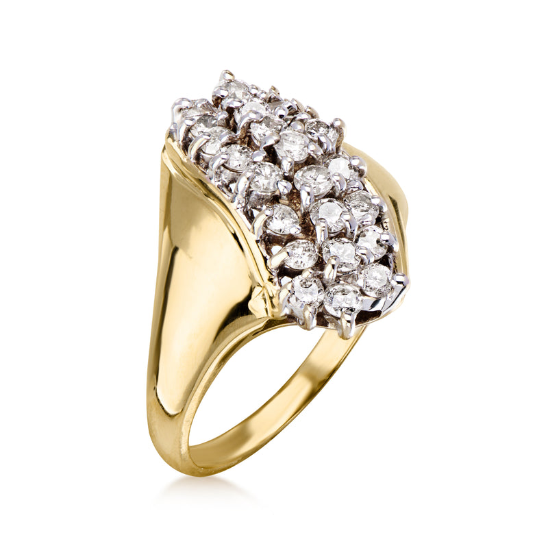 C. 1990 Vintage 1.15 ct. t.w. Diamond Waterfall Ring in 14kt Yellow Gold. Size 7.25