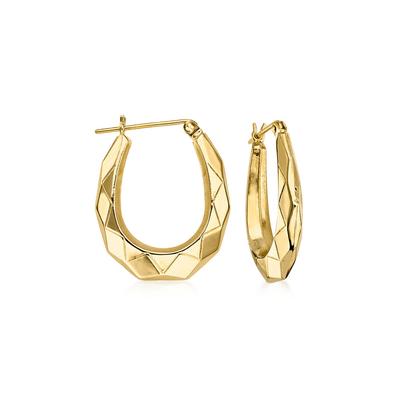 C. 1990 Vintage 14kt Yellow Gold Zigzag Geometric Hoop Earrings. 3/4"