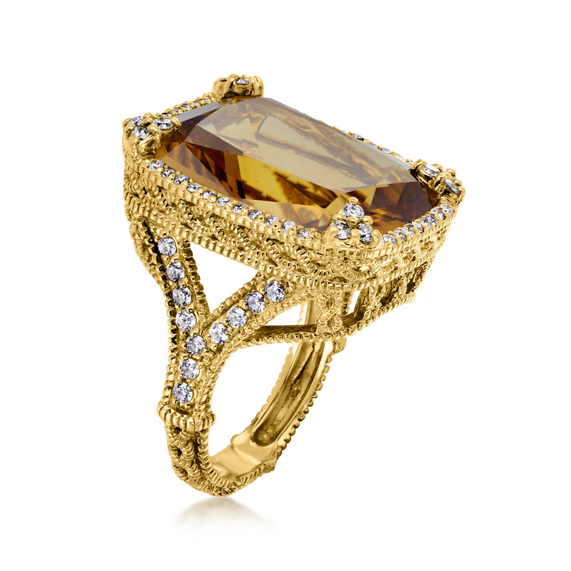 C. 1990 Vintage Judith Ripka 19.00 Carat Citrine Ring with 1.00 ct. t.w. Diamonds in 18kt Yellow Gold. Size 6