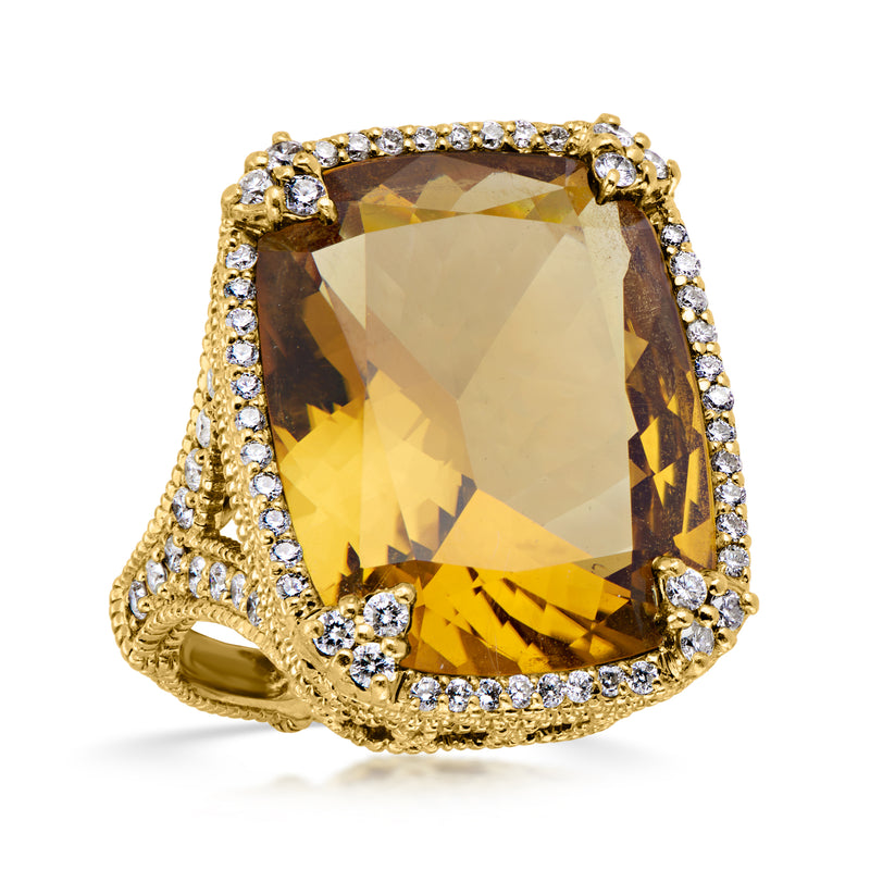 C. 1990 Vintage Judith Ripka 19.00 Carat Citrine Ring with 1.00 ct. t.w. Diamonds in 18kt Yellow Gold. Size 6