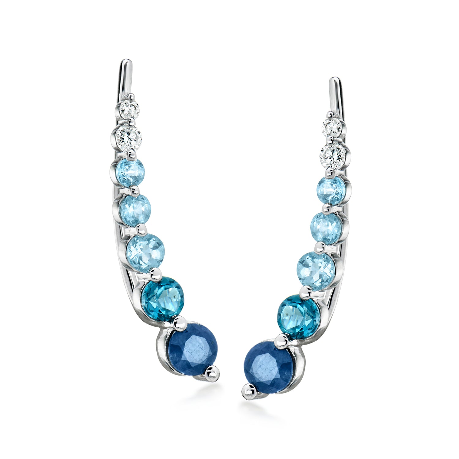 2.30 ct. t.w. Tonal Blue Multi-Gemstone and .15 ct. t.w. Lab Grown Diamond Ear Climbers in Sterling Silver