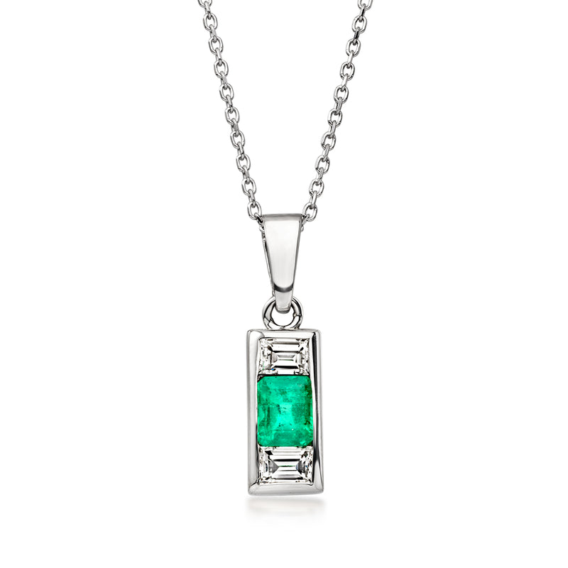 C. 2000 Vintage .48 Carat Emerald Pendant Necklace with .41 ct. t.w. Diamonds in Platinum. 18"