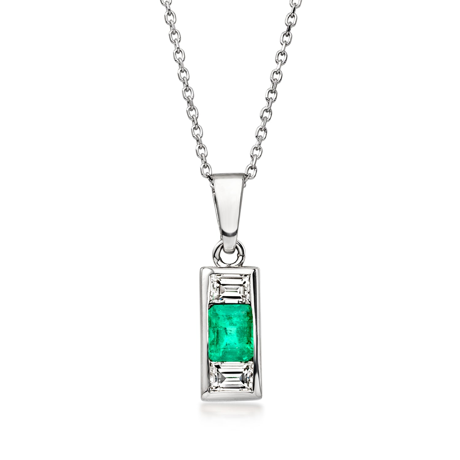 C. 2000 Vintage .48 Carat Emerald Pendant Necklace with .41 ct. t.w. Diamonds in Platinum