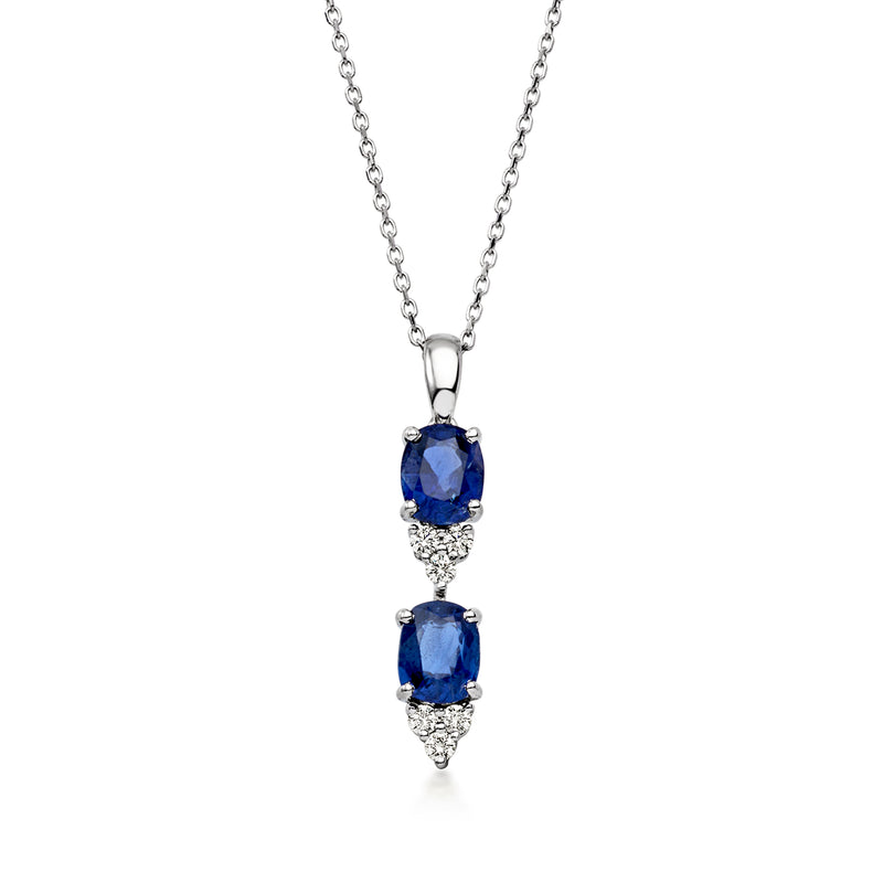 C. 1990 Vintage 2.07 ct. t.w. Sapphire Pendant Necklace with .14 ct. t.w. Diamonds in Platinum. 18"