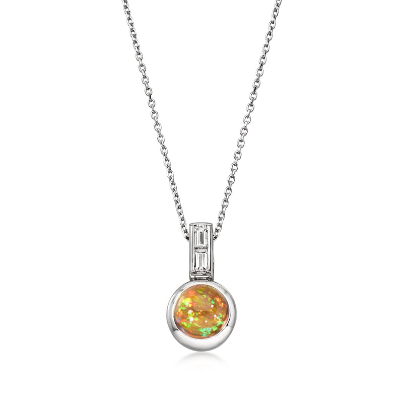 C. 2000 Vintage Opal Pendant Necklace with .20 ct. t.w. Diamonds in Platinum. 18"