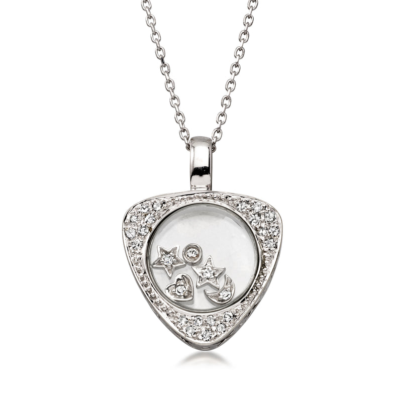 C. 2000 Vintage .26 ct. t.w. Floating Multi-Symbol Diamond Pendant Necklace in 18kt White Gold. 18"