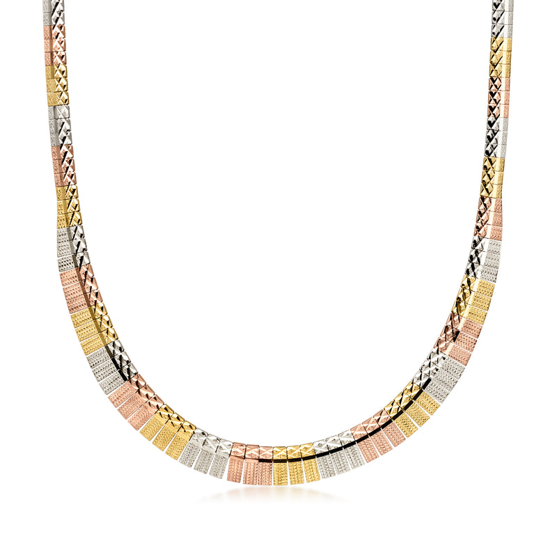 C. 1980 Vintage 14kt Tri-Colored Gold Graduated Cleopatra Necklace. 16.5"