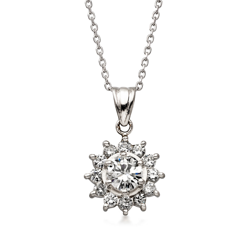 C. 2000 Vintage .90 ct. t.w. Diamond Cluster Pendant Necklace in Platinum. 18"