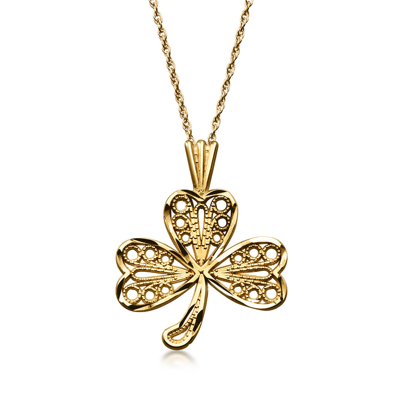 C. 2000 Vintage 14kt Yellow Gold Openwork Shamrock Pendant Necklace. 18"
