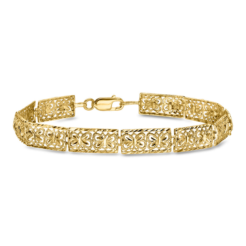 C. 2000 Vintage 10kt Yellow Gold Floral Openwork Bracelet. 7"