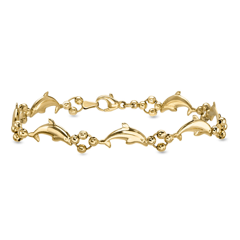 C. 1980 Vintage 14kt Yellow Gold Dolphin Link Bracelet. 7.75"