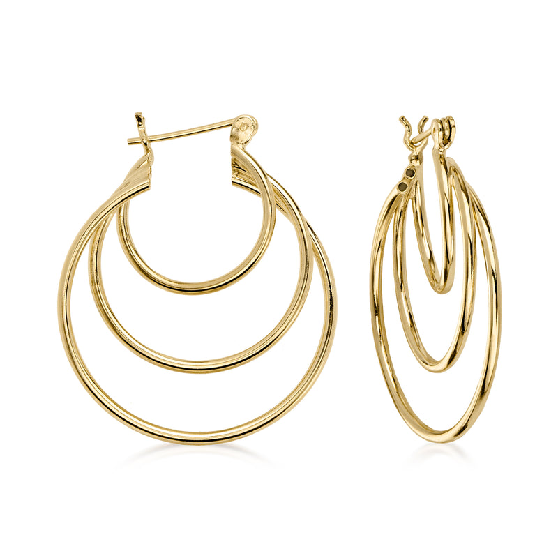 C. 1980 Vintage 14kt Yellow Gold Open-Space Hoop Earrings. 1 1/8"
