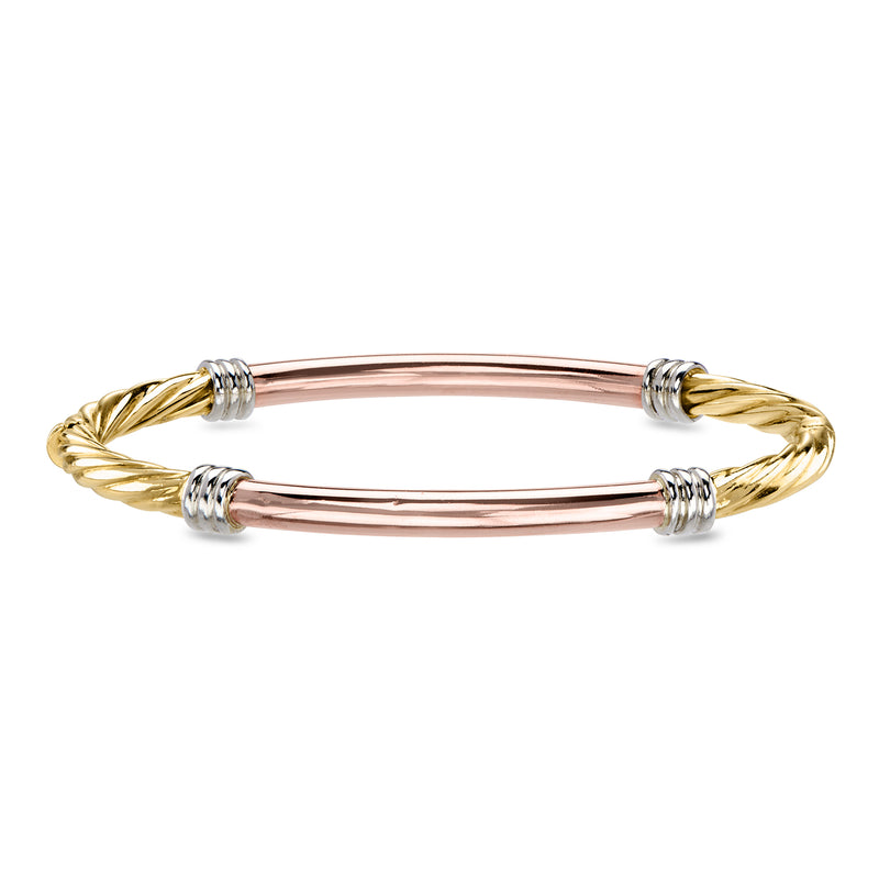 C. 1990 Vintage 18kt Tri-Colored Gold Bangle Bracelet. 7"