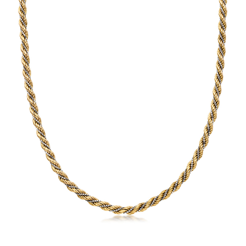 C. 1990 Vintage 4mm 14kt Two-Tone Gold Roped and Box-Chain Necklace. 24"