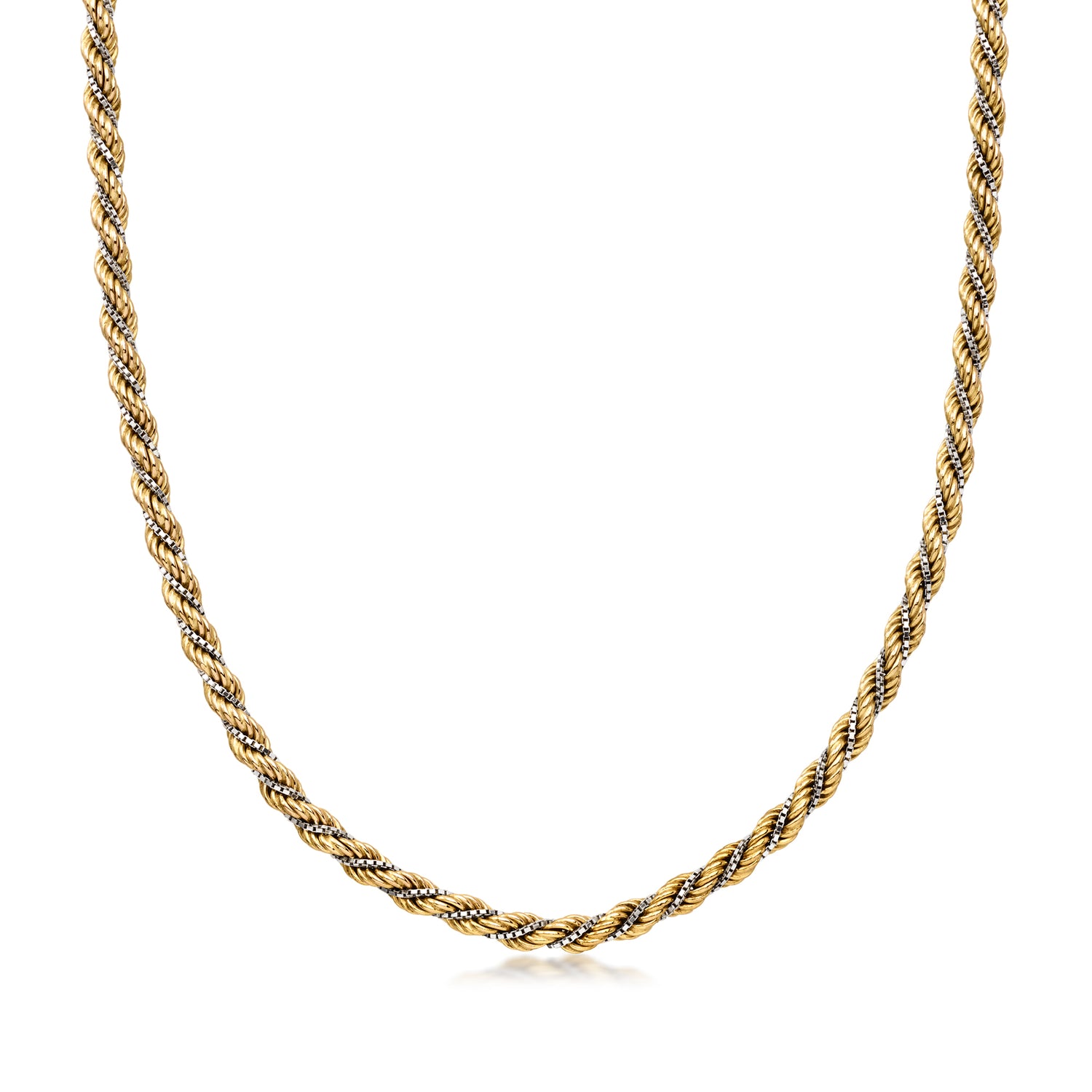 C. 1990 Vintage 4mm 14kt Two-Tone Gold Roped and Box-Chain Necklace