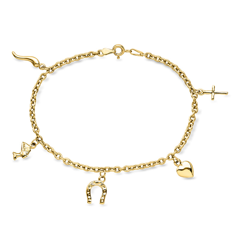C. 1980 Vintage 14kt Yellow Gold Multi-Symbol Charm Bracelet. 7.5"