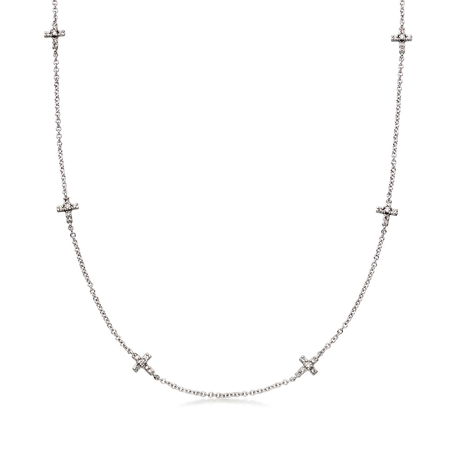 C. 2000 Vintage .30 ct. t.w. CZ Cross Station Necklace in Sterling Silver