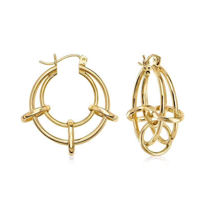C. 1990 Vintage 14kt Yellow Gold Triple-Loop Hoop Earrings. 1 1/4"