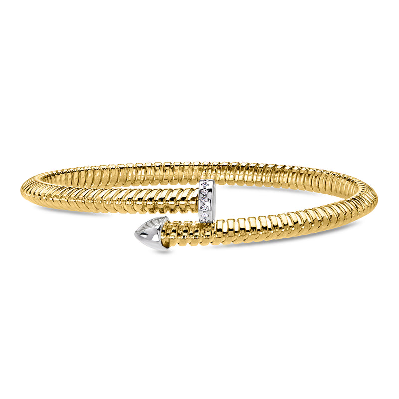 14kt Two-Tone Gold Nail-Motif Bypass Cuff Bracelet with Diamonds. 7"