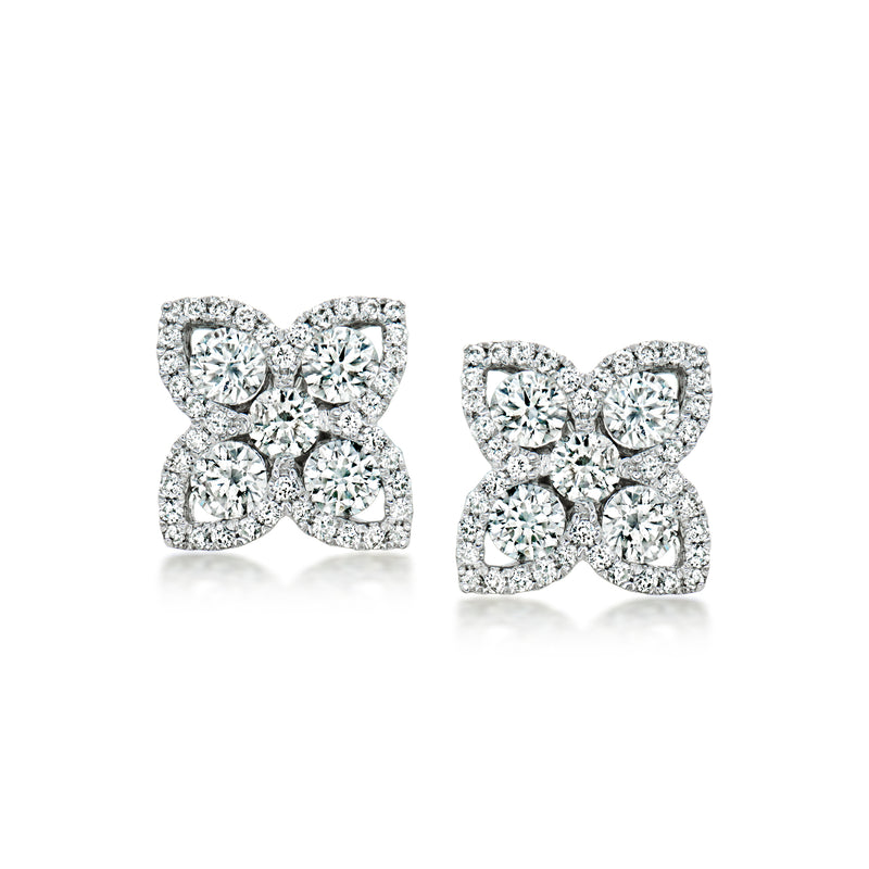.90 ct. t.w. Diamond Flower Earrings in 14kt White Gold