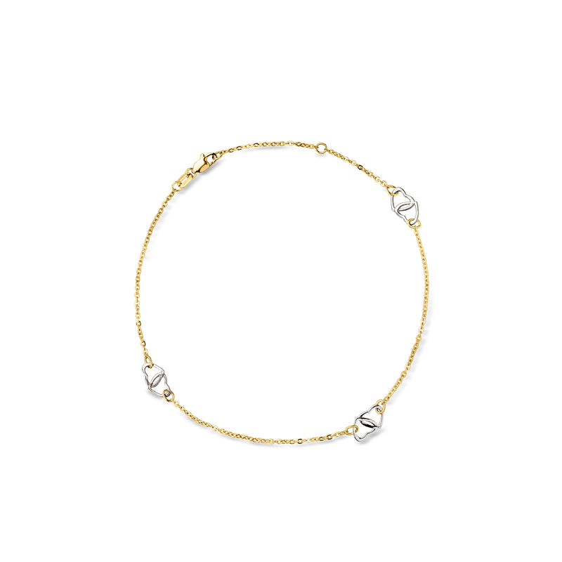 C. 1990 Vintage 14kt Two-Tone Gold Heart Station Anklet. 9"