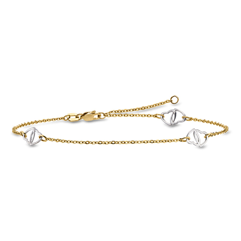 C. 1990 Vintage 14kt Two-Tone Gold Heart Station Anklet. 9"