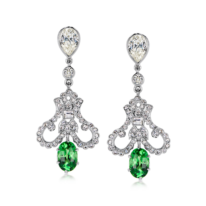 C. 2000 Vintage 1.70 ct. t.w. Tsavorite and 1.73 ct. t.w. Diamond Chandelier Earrings in 18kt White Gold