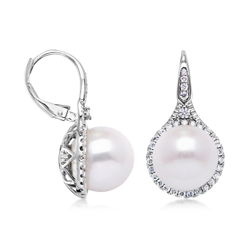 11-11.5mm Cultured Pearl and .67 ct. t.w. Diamond Drop Earrings in 14kt White Gold