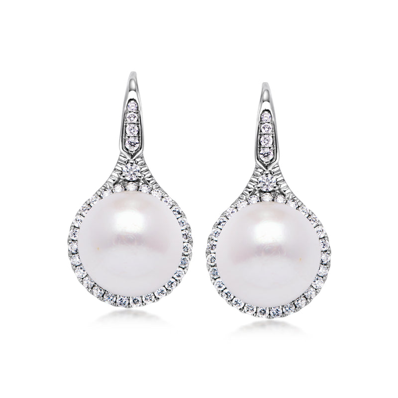 11-11.5mm Cultured Pearl and .67 ct. t.w. Diamond Drop Earrings in 14kt White Gold