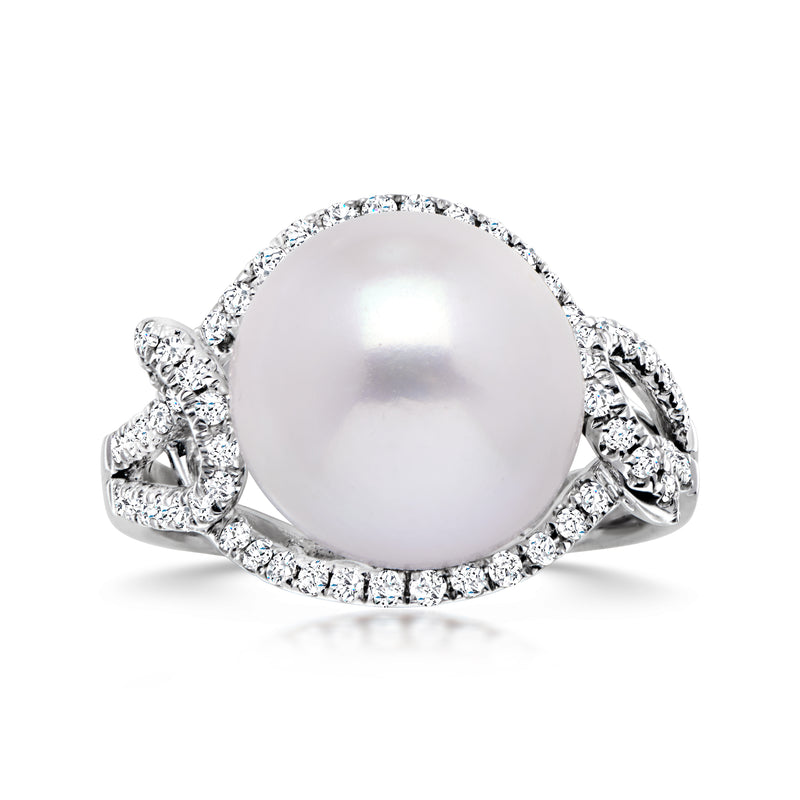 11-12mm Cultured Pearl Ring with .45 ct. t.w. Diamonds in 14kt White Gold. Size 7