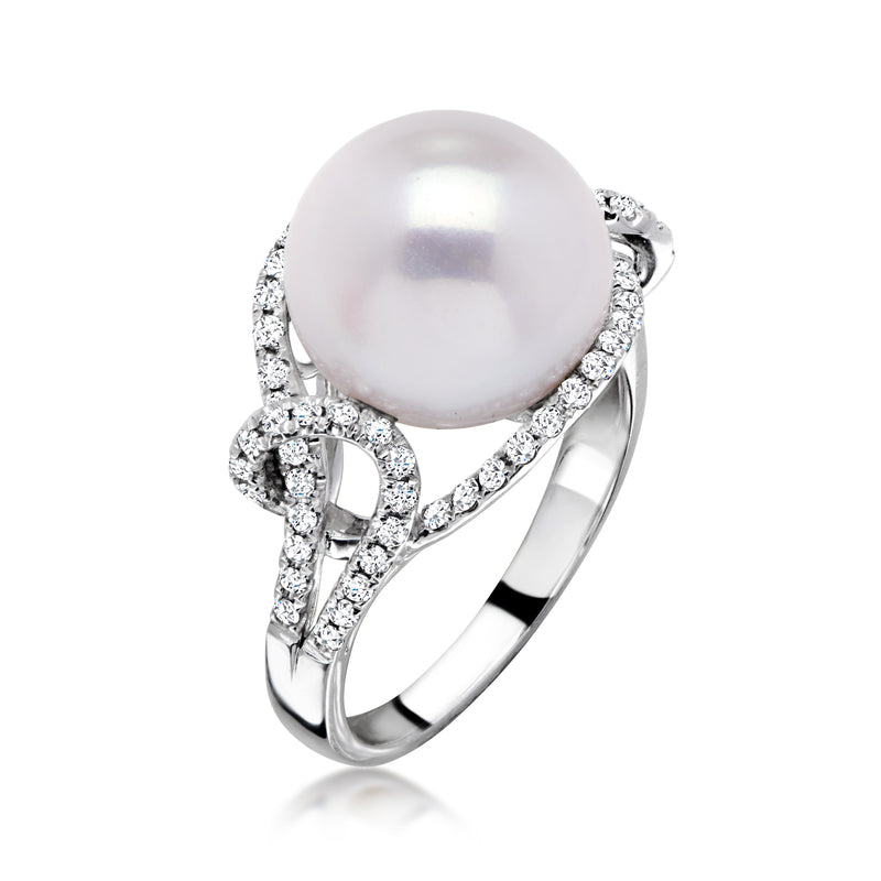 11-12mm Cultured Pearl Ring with .45 ct. t.w. Diamonds in 14kt White Gold. Size 7