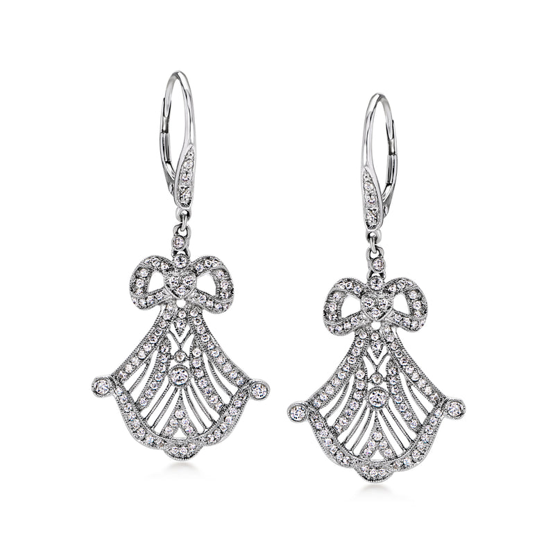 C. 1990 Vintage 1.10 ct. t.w. Diamond Bow Drop Earrings in 14kt White Gold