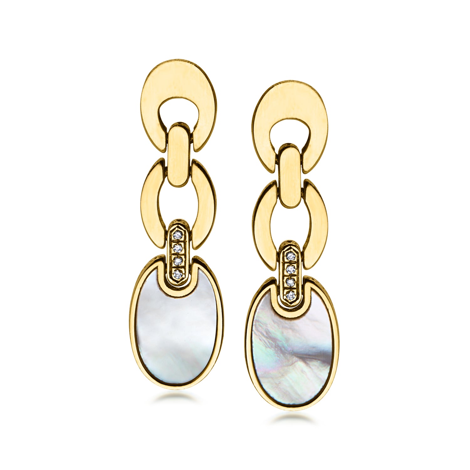 Italian Mother-of-Pearl Drop Earrings with Diamonds in 14kt Yellow Gold