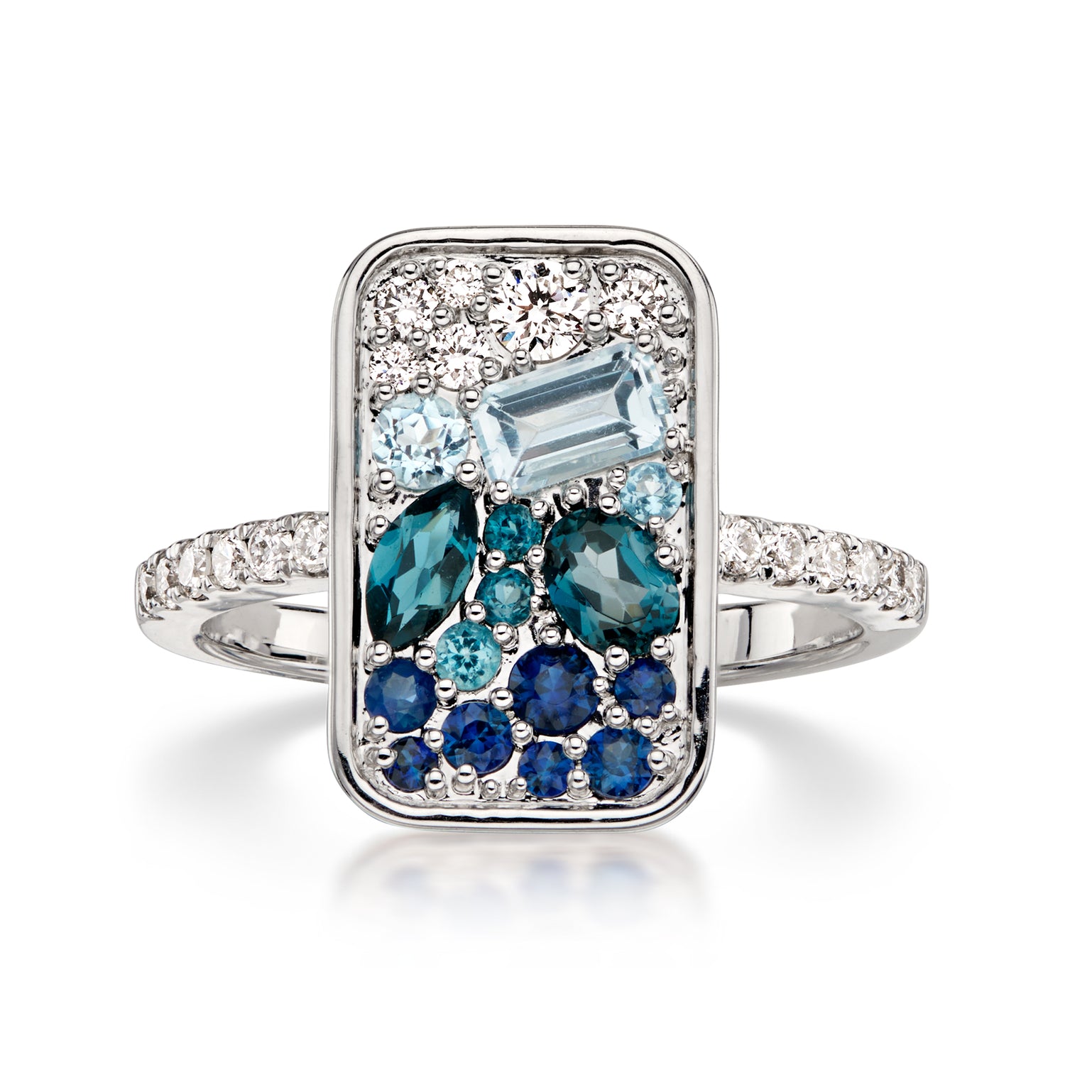 .97 ct. t.w. Tonal Blue Multi-Gem Mosaic Ring with .51 ct. t.w. Lab Grown Diamonds in Sterling Silver