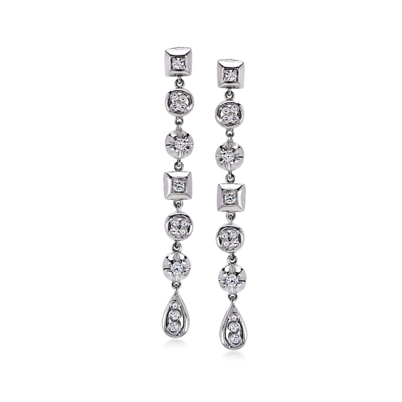 C. 1990 Vintage .65 ct. t.w. Diamond Geometric Drop Earrings in 18kt White Gold