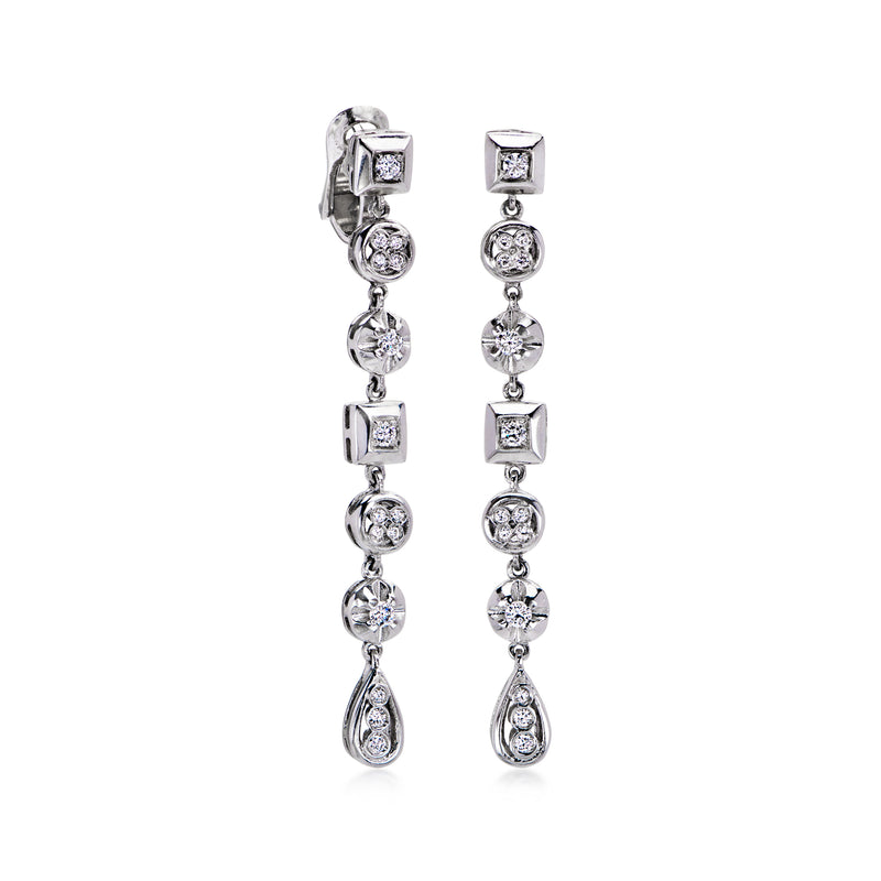 C. 1990 Vintage .65 ct. t.w. Diamond Geometric Drop Earrings in 18kt White Gold