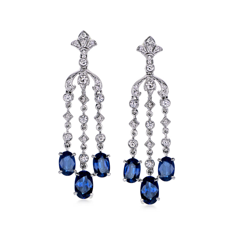 C. 2000 Vintage 3.30 ct. t.w. Sapphire and .60 ct. t.w. Diamond Chandelier Earrings in 18kt White Gold