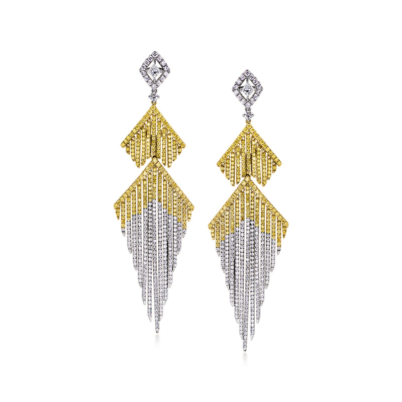 C. 2000 Vintage 7.15 ct. t.w. White and Yellow Diamond Chandelier Earrings in 18kt Two-Tone Gold