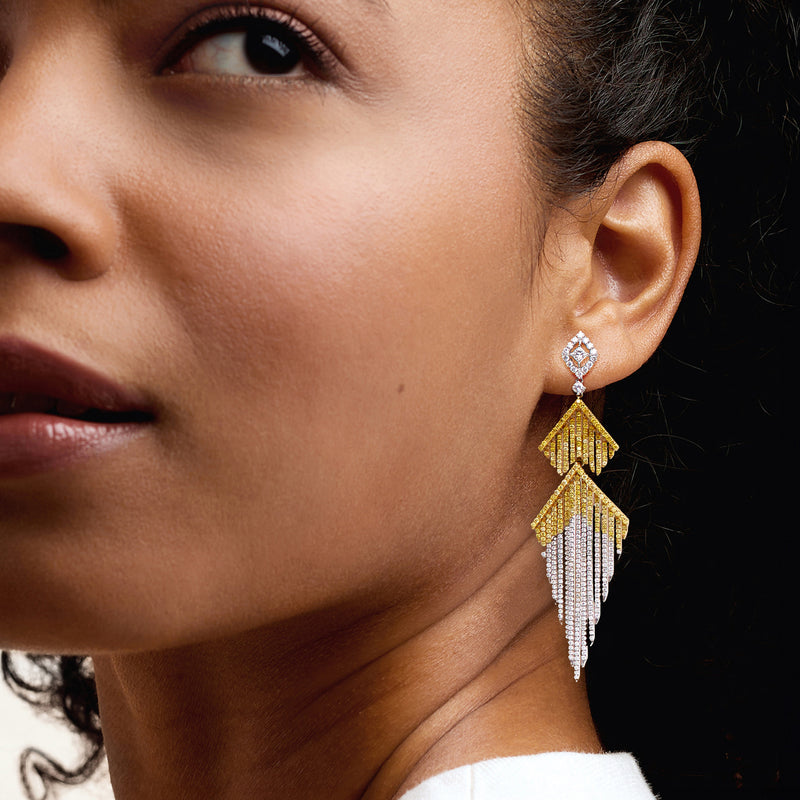 C. 2000 Vintage 7.15 ct. t.w. White and Yellow Diamond Chandelier Earrings in 18kt Two-Tone Gold