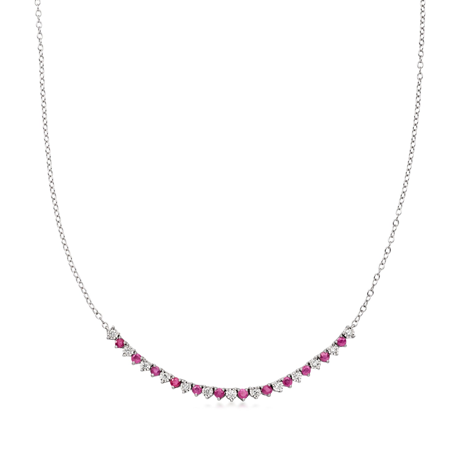 .50 ct. t.w. Ruby and .16 ct. t.w. Diamond Tennis-Style Necklace in Sterling Silver