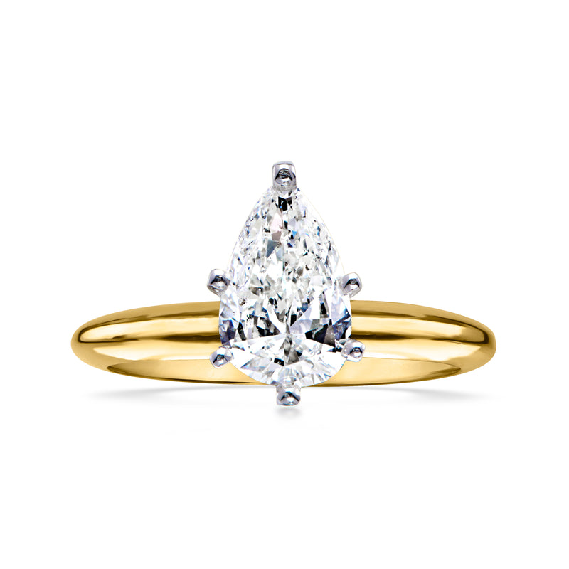 1.13 Carat Pear-Shaped Diamond Solitaire Ring in 14kt Yellow Gold