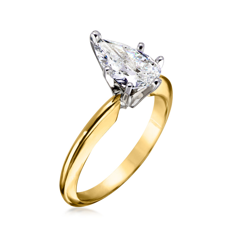 1.13 Carat Pear-Shaped Diamond Solitaire Ring in 14kt Yellow Gold