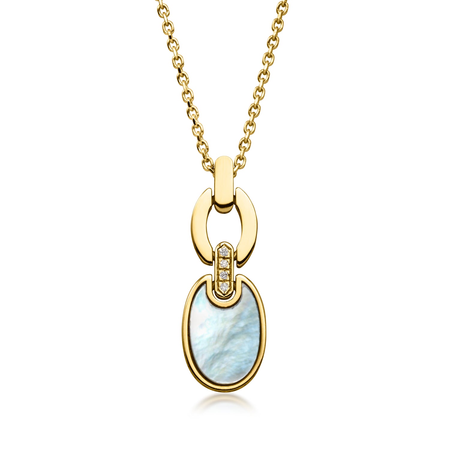 Italian Mother-of-Pearl Pendant Necklace with Diamonds in 14kt Yellow Gold